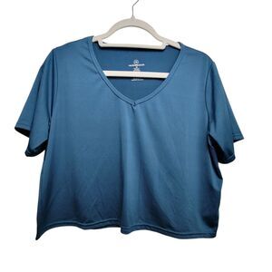 Real Essentials Teal V-Neck Active Crop Top Size Medium